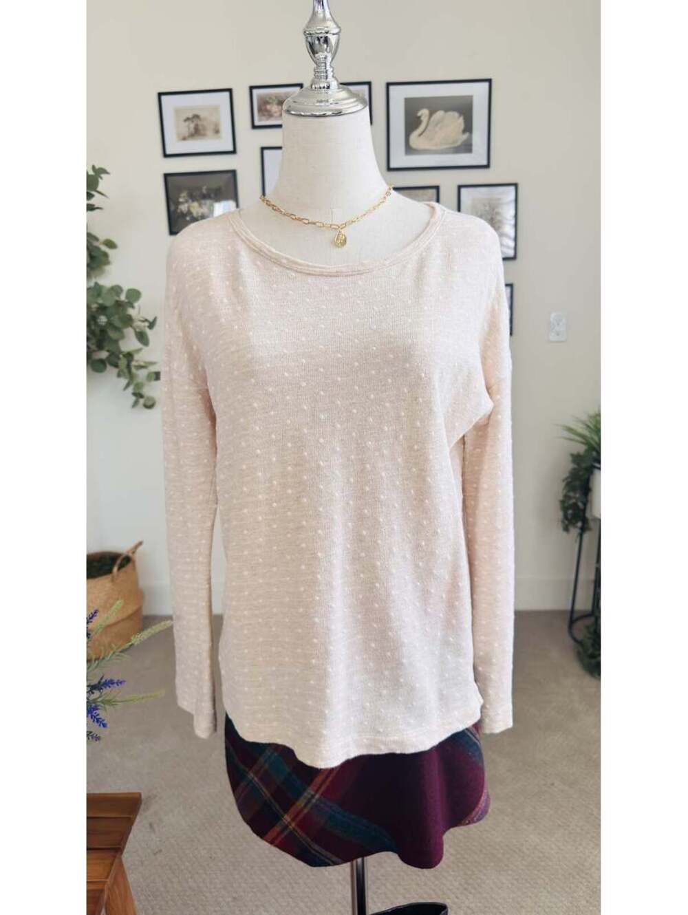 Lou & Grey Textured Dot Long Sleeve Knit Top Size S